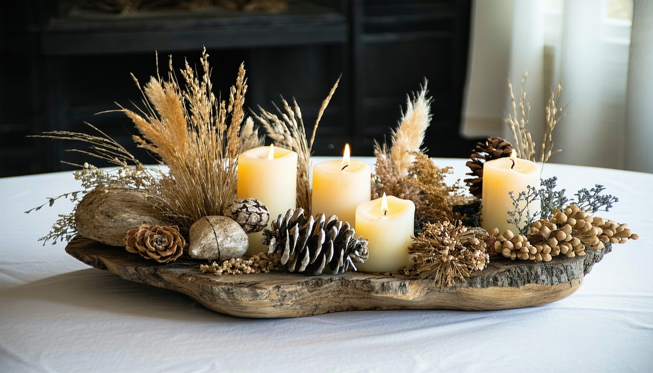 Elegant table centerpiece made from natural materials