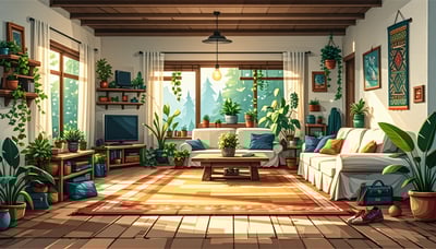 Illustration of a cozy, crafted living space